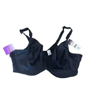 Fruit of the Loom Unlined Underwire Bra Women's 44DDD Black Silky Smooth New